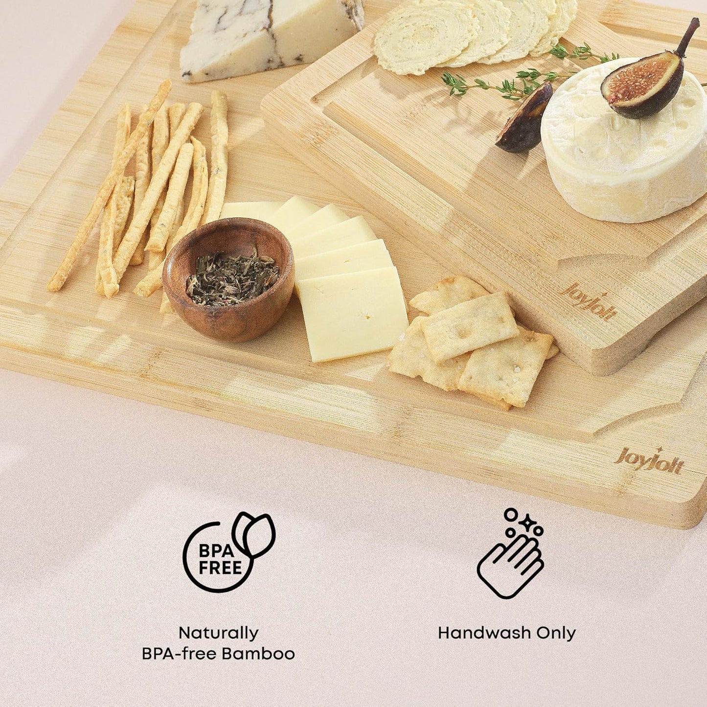 Bamboo Cutting Boards - Large & Small Wooden Board - Serving Cheese, Bread or Chopping Boards. Non-Slip