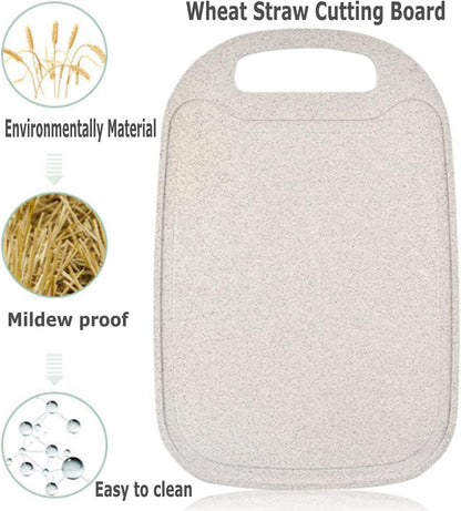 3 Pack Mini Kitchen Cutting Board Set Small Fruit Cutting Board Wheat Straw Plastic Cutting Boards Mats Dishwasher Safe, Juice Grooves, Thicker Boards Easy Grip Handle, Non Porous(13 Inch x 8.5 Inch)
