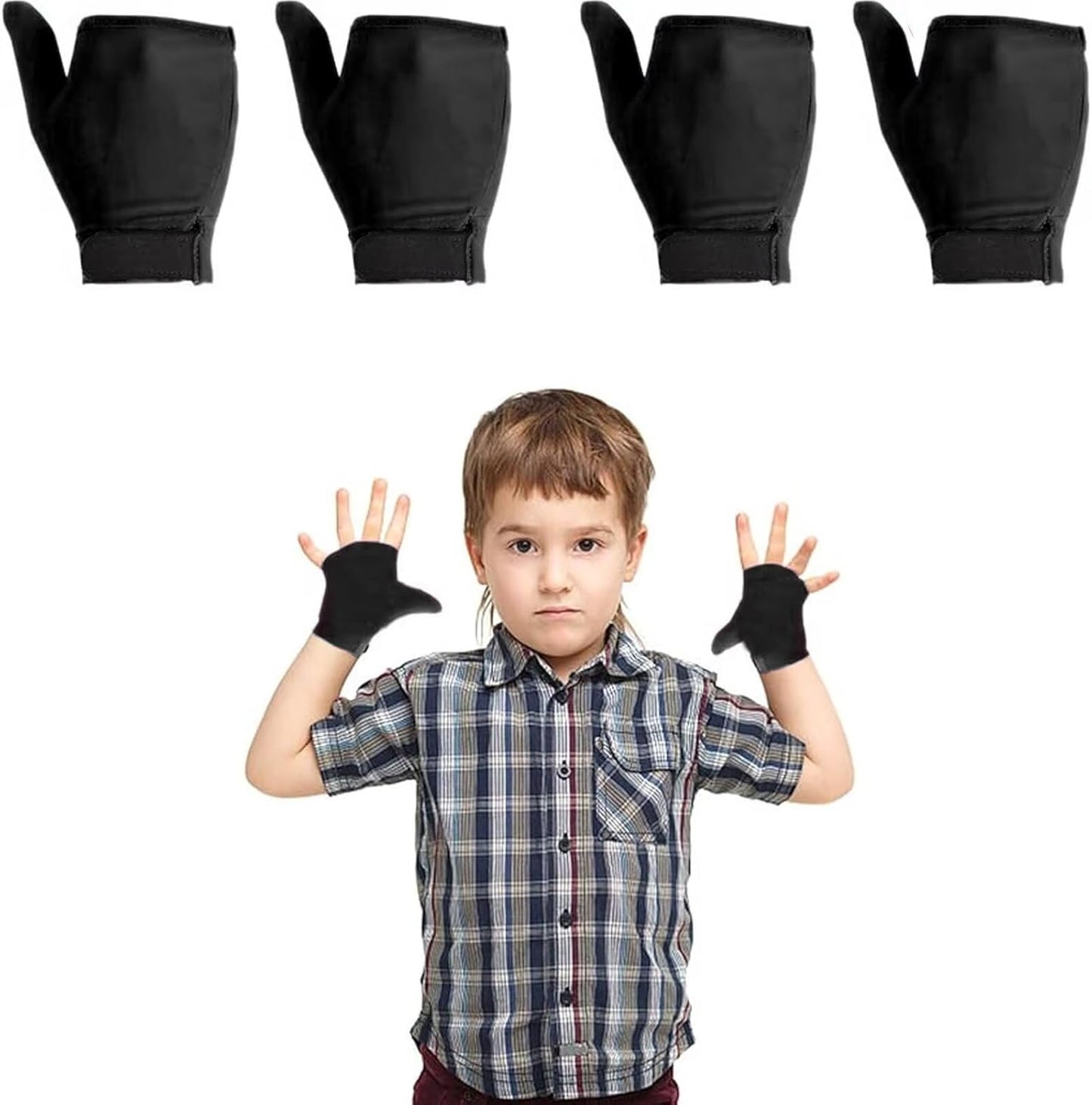 4pcs Thumb Sucking Guard Gloves Kids Anti Thumb Sucking Glove Chewy Compression Thumb Sucking Stop Nail Biting Finger Biting Glove for Kids Thumb Guard for Ages 5-12