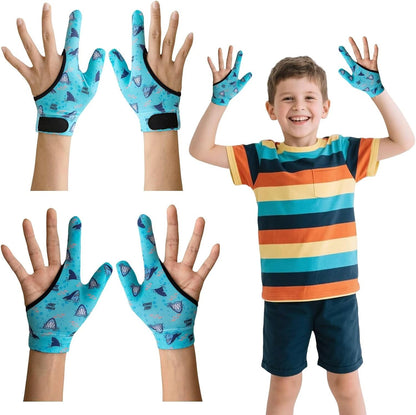 4pcs Thumb Sucking Guard Gloves Kids Anti Thumb Sucking Glove Chewy Compression Thumb Sucking Stop Nail Biting Finger Biting Glove for Kids Thumb Guard for Ages 5-12