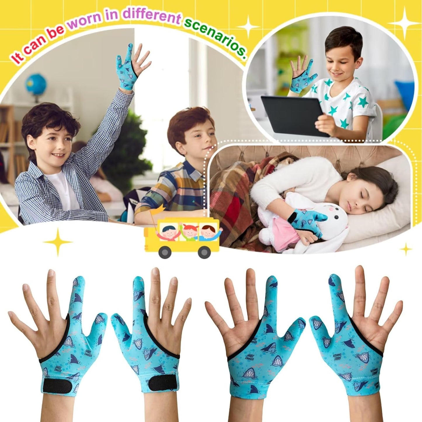 4pcs Thumb Sucking Guard Gloves Kids Anti Thumb Sucking Glove Chewy Compression Thumb Sucking Stop Nail Biting Finger Biting Glove for Kids Thumb Guard for Ages 5-12