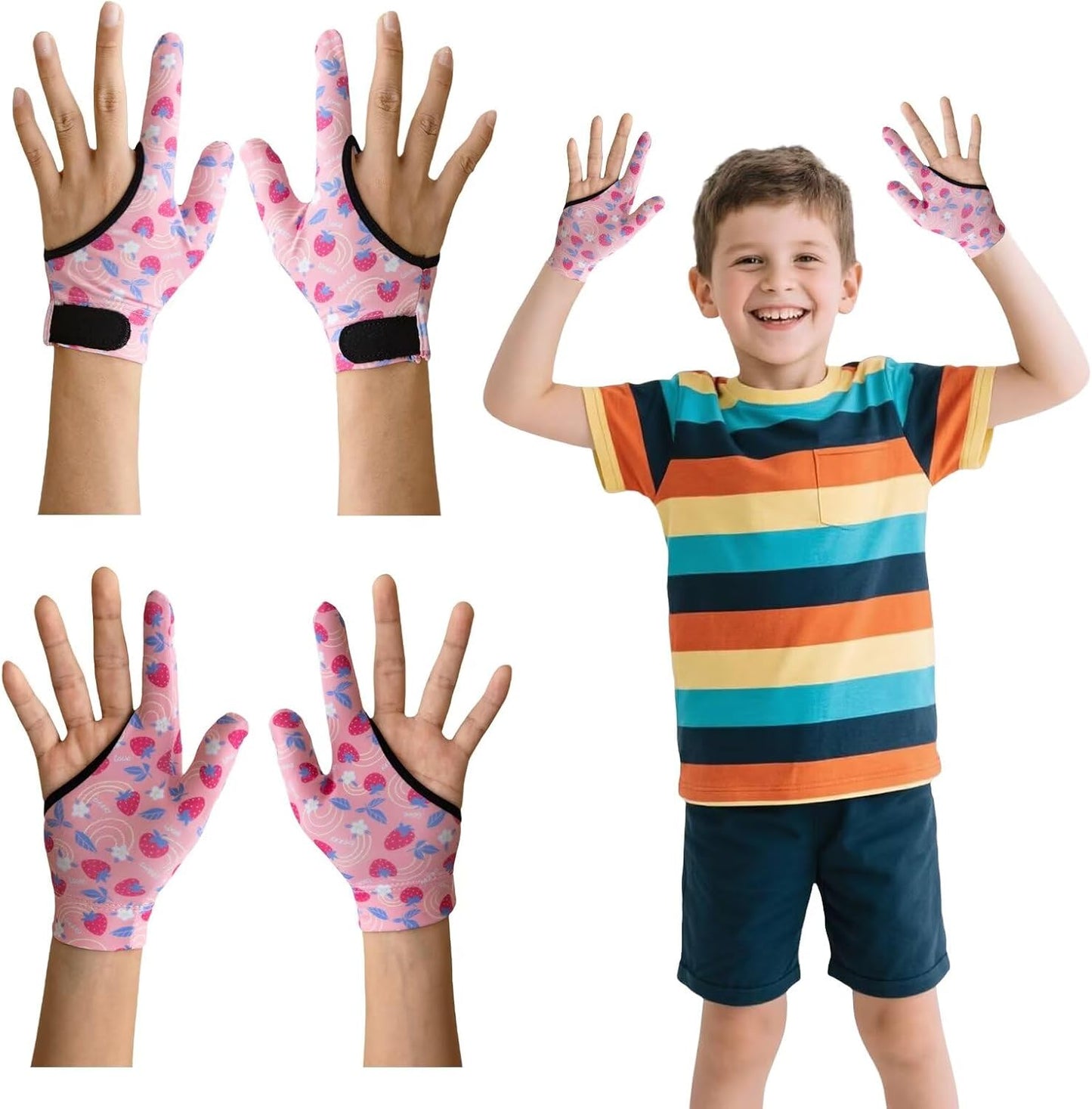 4pcs Thumb Sucking Guard Gloves Kids Anti Thumb Sucking Glove Chewy Compression Thumb Sucking Stop Nail Biting Finger Biting Glove for Kids Thumb Guard for Ages 5-12