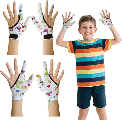 4pcs Thumb Sucking Guard Gloves Kids Anti Thumb Sucking Glove Chewy Compression Thumb Sucking Stop Nail Biting Finger Biting Glove for Kids Thumb Guard for Ages 5-12