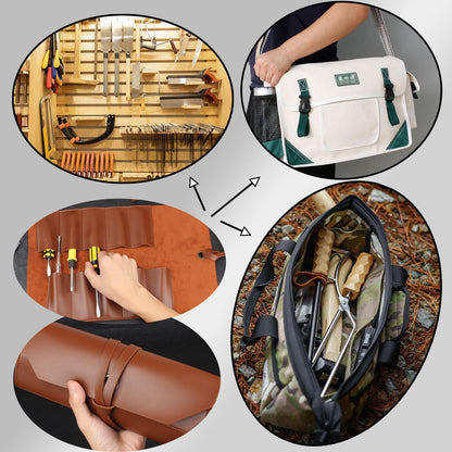 10 Pockets Roll Up Tool Pouch, Chisel Roll Multi-Functional Tool Roll Bag, Leather Portable Repair Woodworking And Electrical Bag, Store Chisel,Wrench,Pliers,Carving Knife (BROWN)