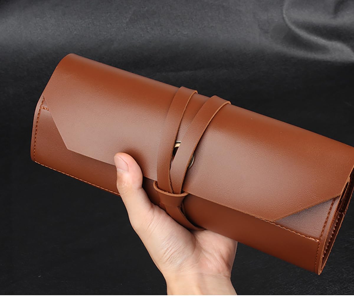 10 Pockets Roll Up Tool Pouch, Chisel Roll Multi-Functional Tool Roll Bag, Leather Portable Repair Woodworking And Electrical Bag, Store Chisel,Wrench,Pliers,Carving Knife (BROWN)