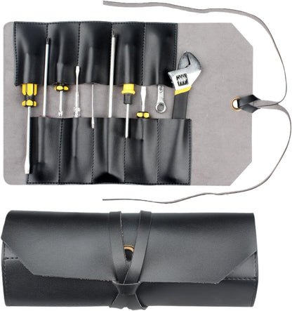 10 Pockets Roll Up Tool Pouch, Chisel Roll Multi-Functional Tool Roll Bag, Leather Portable Repair Woodworking And Electrical Bag, Store Chisel,Wrench,Pliers,Carving Knife (BROWN)