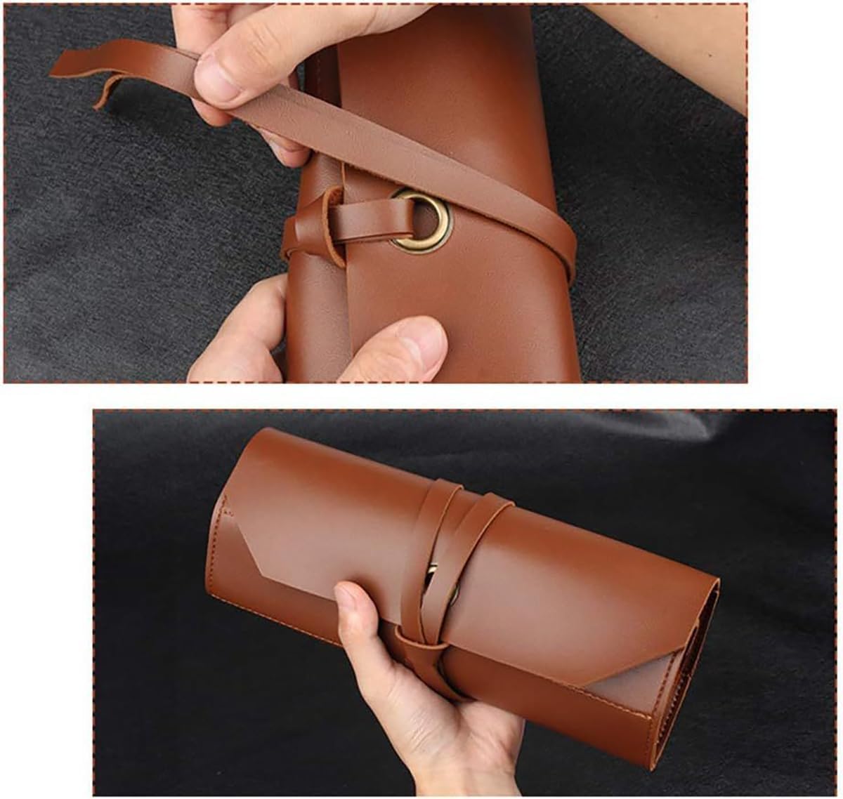 10 Pockets Roll Up Tool Pouch, Chisel Roll Multi-Functional Tool Roll Bag, Leather Portable Repair Woodworking And Electrical Bag, Store Chisel,Wrench,Pliers,Carving Knife (BROWN)