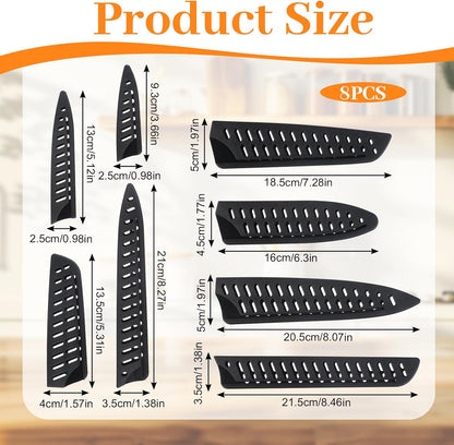 8 Pcs Universal Knife Guards Set, Plastic Safety Knife Covers Black Knives Sheath Blade Protector Kitchen Knives Sheath for Paring Utility Bread Chef Knifes