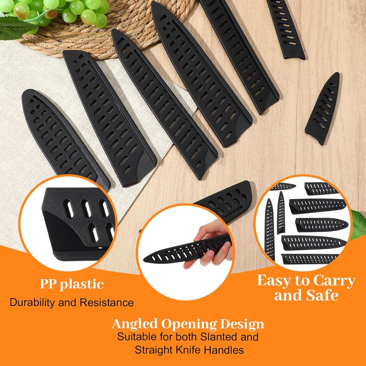 8 Pcs Universal Knife Guards Set, Plastic Safety Knife Covers Black Knives Sheath Blade Protector Kitchen Knives Sheath for Paring Utility Bread Chef Knifes