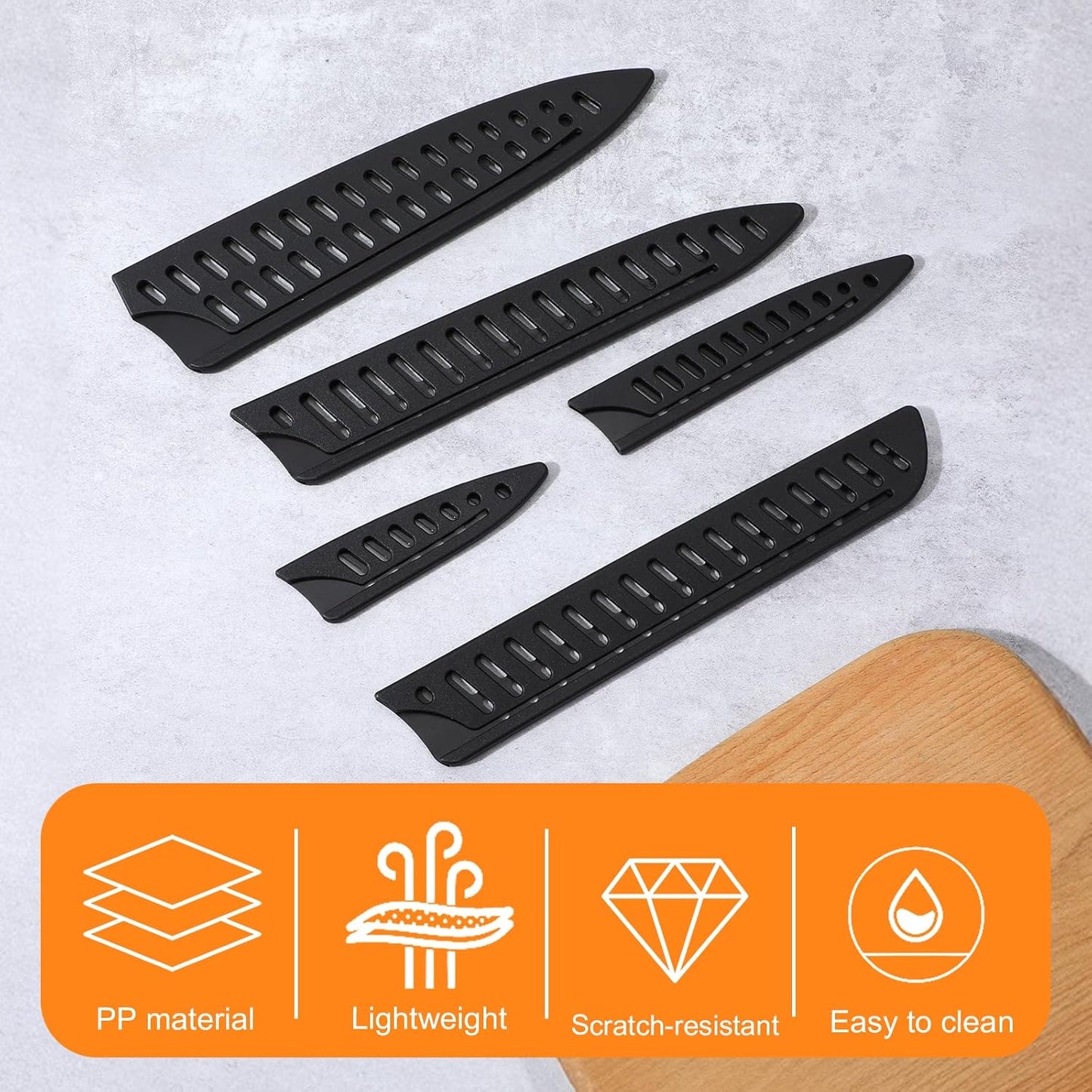 8 Pcs Universal Knife Guards Set, Plastic Safety Knife Covers Black Knives Sheath Blade Protector Kitchen Knives Sheath for Paring Utility Bread Chef Knifes