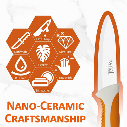 Ceramic Knife - 4" Chef's Paring Knife - Light, Precise, Sharp Ceramic Kitchen Knife with Cover & Soft Grip