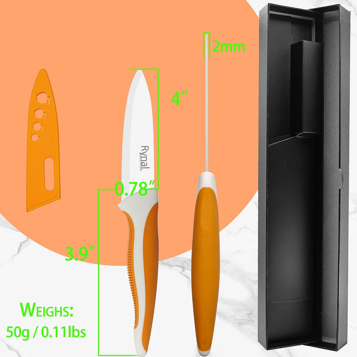 Ceramic Knife - 4" Chef's Paring Knife - Light, Precise, Sharp Ceramic Kitchen Knife with Cover & Soft Grip