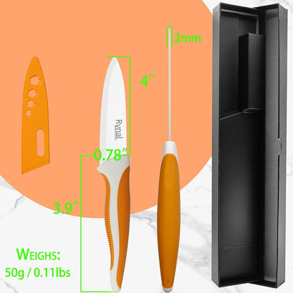Ceramic Knife - 4" Chef's Paring Knife - Light, Precise, Sharp Ceramic Kitchen Knife with Cover & Soft Grip