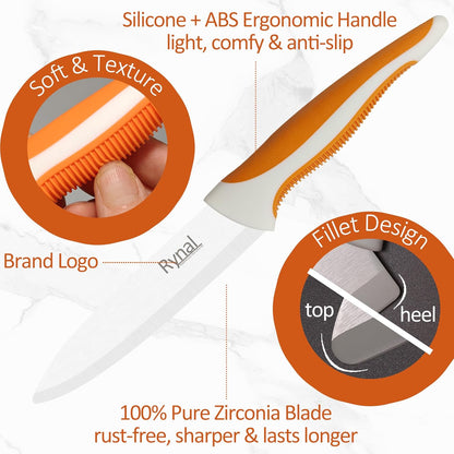 Ceramic Knife - 4" Chef's Paring Knife - Light, Precise, Sharp Ceramic Kitchen Knife with Cover & Soft Grip