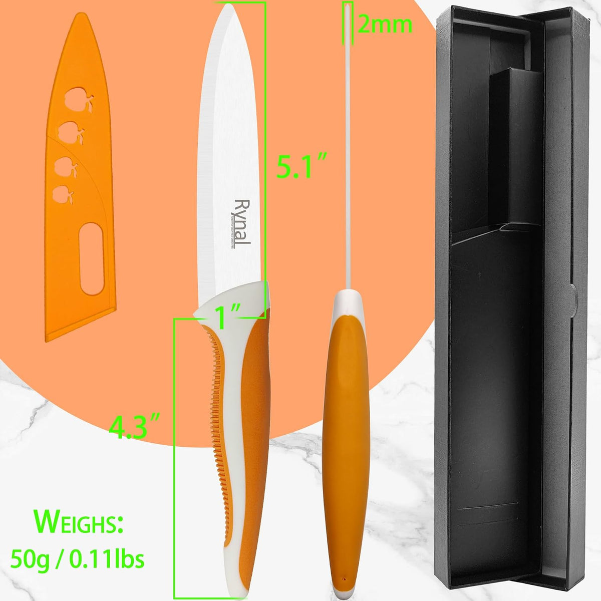 Ceramic Knife - 4" Chef's Paring Knife - Light, Precise, Sharp Ceramic Kitchen Knife with Cover & Soft Grip