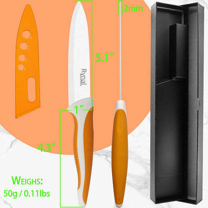 Ceramic Knife - 4" Chef's Paring Knife - Light, Precise, Sharp Ceramic Kitchen Knife with Cover & Soft Grip
