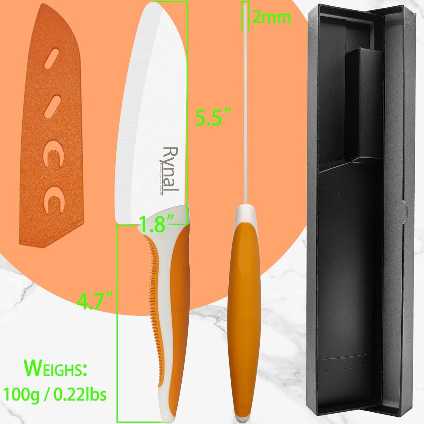 Ceramic Knife - 4" Chef's Paring Knife - Light, Precise, Sharp Ceramic Kitchen Knife with Cover & Soft Grip