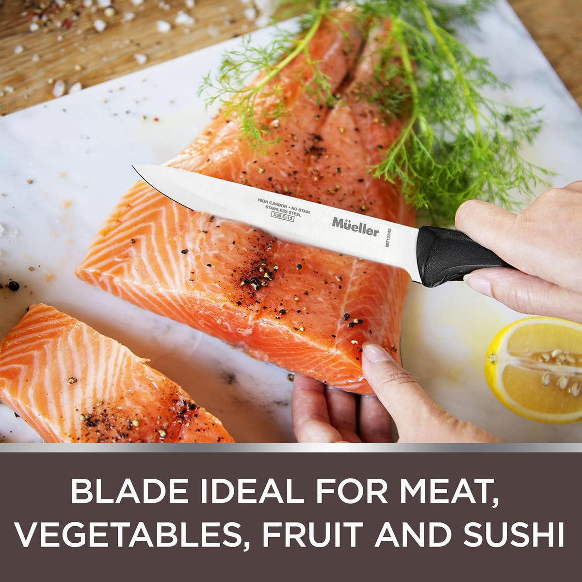 6-inch High Carbon Stainless Steel Deba Knife, Double Bevel Blade with Comfort Handle
