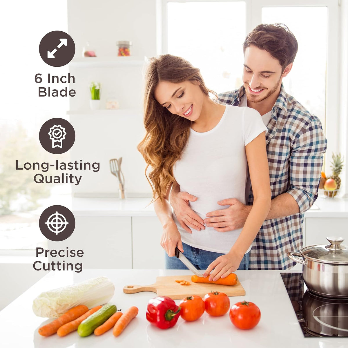 6-inch High Carbon Stainless Steel Deba Knife, Double Bevel Blade with Comfort Handle