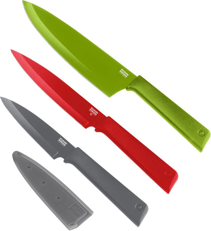 COLORI+ Mixed Knife Set with Non-Stick Coating and Safety Sheaths, Set of 5, Fuchsia, Blue, Graphite Grey, Green and Red