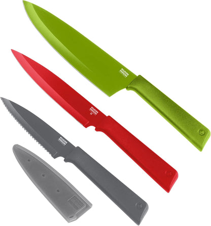 COLORI+ Mixed Knife Set with Non-Stick Coating and Safety Sheaths, Set of 5, Fuchsia, Blue, Graphite Grey, Green and Red