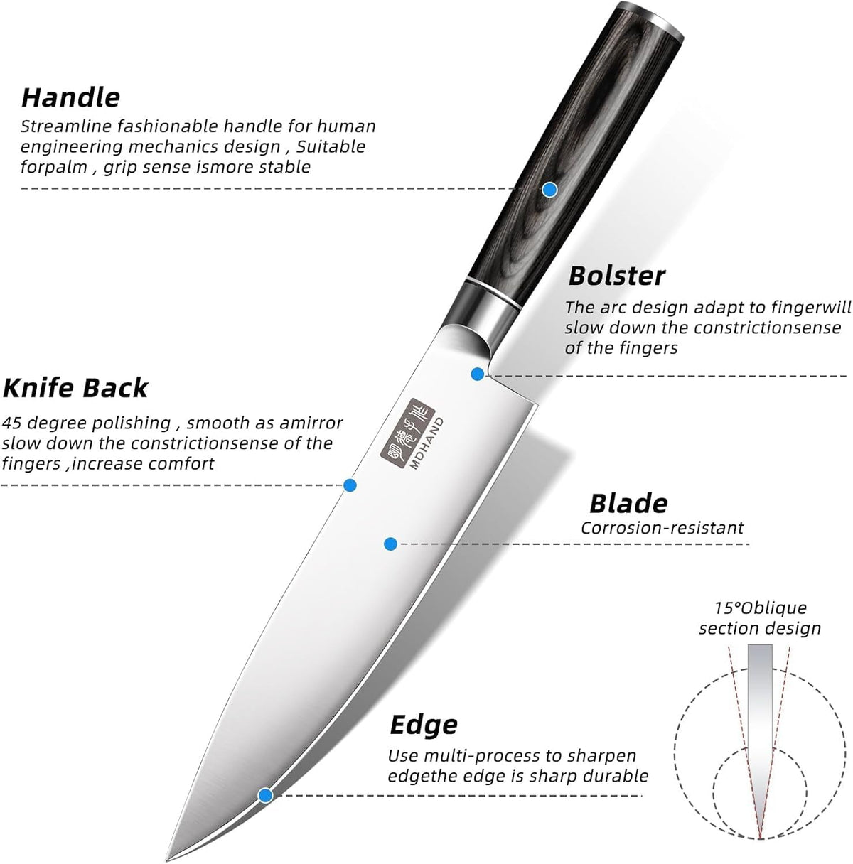 Chef Knife Set with Roll Bag, Ultra Sharp Japanese Kitchen Knife Set | High Carbon Stainless Steel 10PCS Kitchen Knife Set with Sharpener, Pakkawood Handle, Kitchen & Home Cooking, Dishwasher Safe