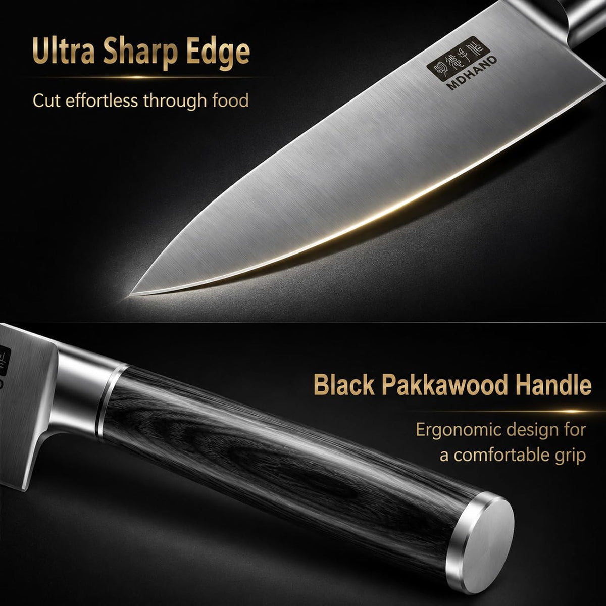 Chef Knife Set with Roll Bag, Ultra Sharp Japanese Kitchen Knife Set | High Carbon Stainless Steel 10PCS Kitchen Knife Set with Sharpener, Pakkawood Handle, Kitchen & Home Cooking, Dishwasher Safe