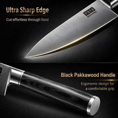Chef Knife Set with Roll Bag, Ultra Sharp Japanese Kitchen Knife Set | High Carbon Stainless Steel 10PCS Kitchen Knife Set with Sharpener, Pakkawood Handle, Kitchen & Home Cooking, Dishwasher Safe