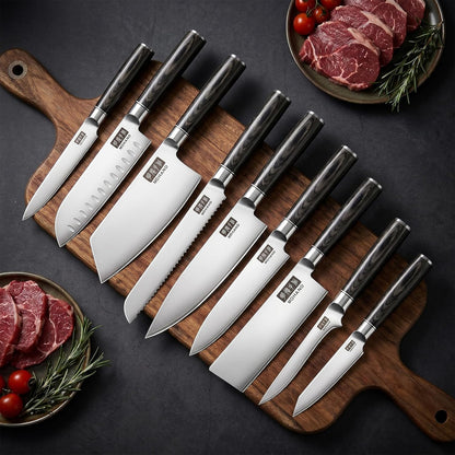 Chef Knife Set with Roll Bag, Ultra Sharp Japanese Kitchen Knife Set | High Carbon Stainless Steel 10PCS Kitchen Knife Set with Sharpener, Pakkawood Handle, Kitchen & Home Cooking, Dishwasher Safe
