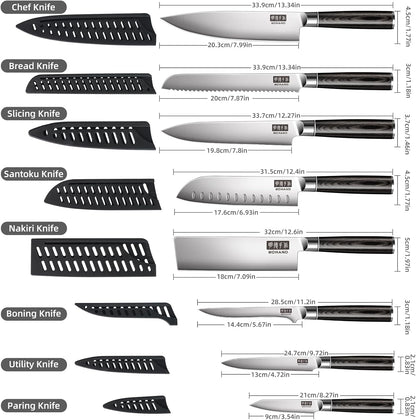 Chef Knife Set with Roll Bag, Ultra Sharp Japanese Kitchen Knife Set | High Carbon Stainless Steel 10PCS Kitchen Knife Set with Sharpener, Pakkawood Handle, Kitchen & Home Cooking, Dishwasher Safe