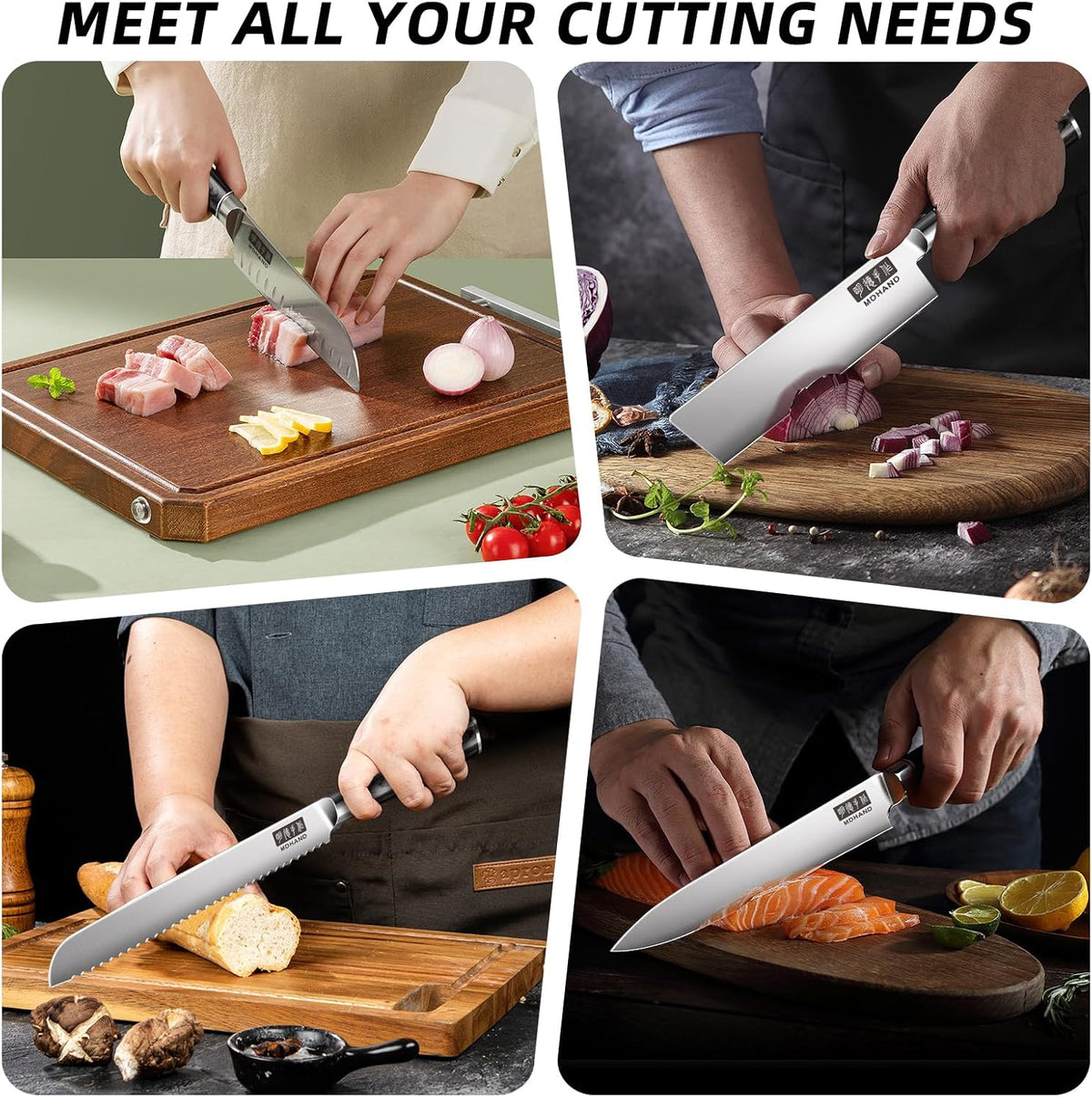 Chef Knife Set with Roll Bag, Ultra Sharp Japanese Kitchen Knife Set | High Carbon Stainless Steel 10PCS Kitchen Knife Set with Sharpener, Pakkawood Handle, Kitchen & Home Cooking, Dishwasher Safe