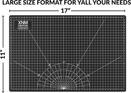 XNM Premium Self Healing Cutting Mat - 12 Inches by 18 inches - A3, 3 Layer Quality PVC Construction - Dual Sided, Imperial and Metric Grid Lines - Perfect for Cutting, Sewing, and Crafts