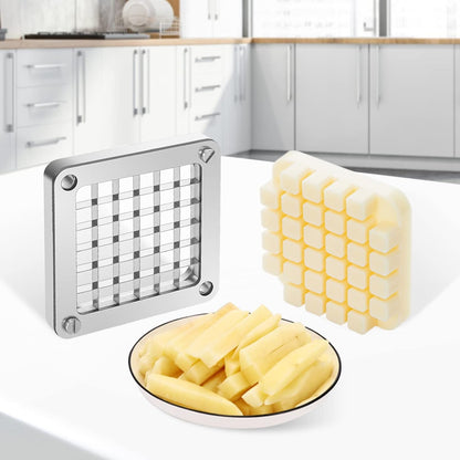 Commercial Vegetable Chopper w/ 4 Replacement Blades, Stainless Steel French Fry Cutter Potato Dicer & Fruit Slicer for Restaurants & Home Kitchen