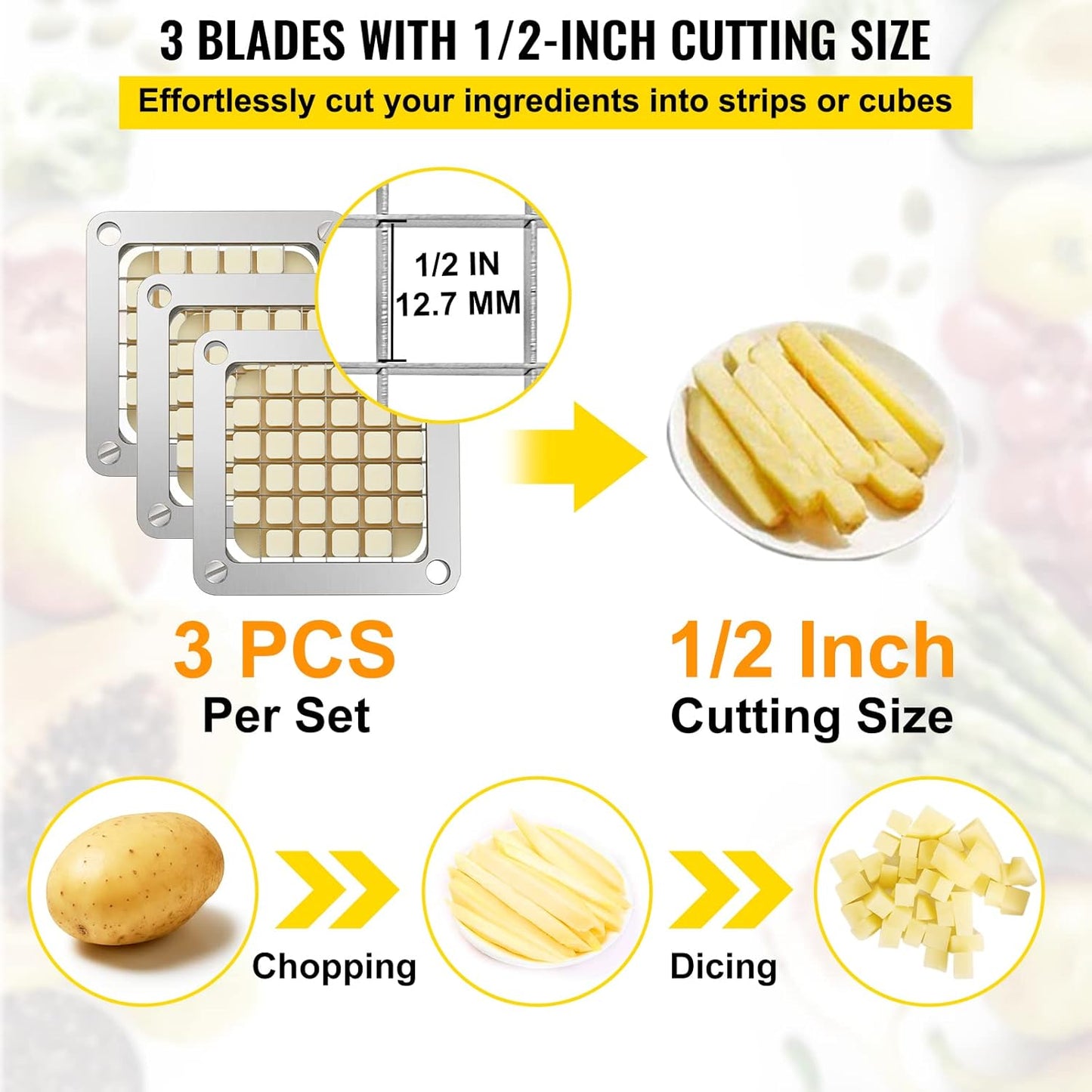 Commercial Vegetable Chopper w/ 4 Replacement Blades, Stainless Steel French Fry Cutter Potato Dicer & Fruit Slicer for Restaurants & Home Kitchen