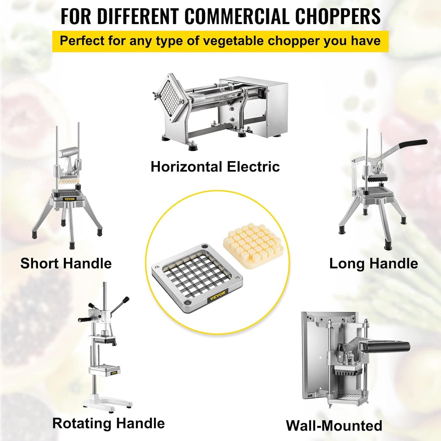Commercial Vegetable Chopper w/ 4 Replacement Blades, Stainless Steel French Fry Cutter Potato Dicer & Fruit Slicer for Restaurants & Home Kitchen