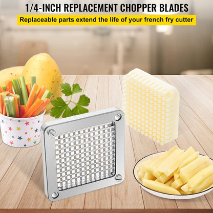 Commercial Vegetable Chopper w/ 4 Replacement Blades, Stainless Steel French Fry Cutter Potato Dicer & Fruit Slicer for Restaurants & Home Kitchen