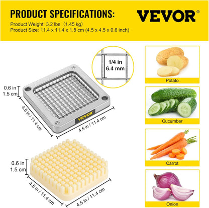 Commercial Vegetable Chopper w/ 4 Replacement Blades, Stainless Steel French Fry Cutter Potato Dicer & Fruit Slicer for Restaurants & Home Kitchen