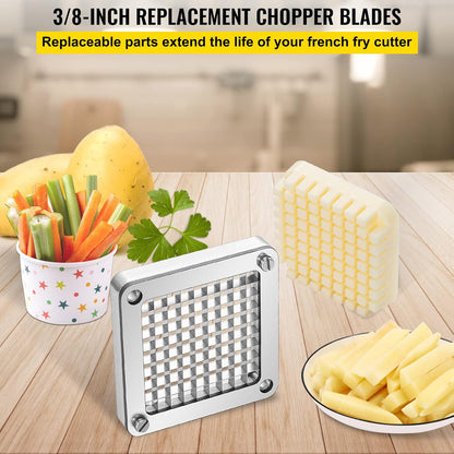 Commercial Vegetable Chopper w/ 4 Replacement Blades, Stainless Steel French Fry Cutter Potato Dicer & Fruit Slicer for Restaurants & Home Kitchen