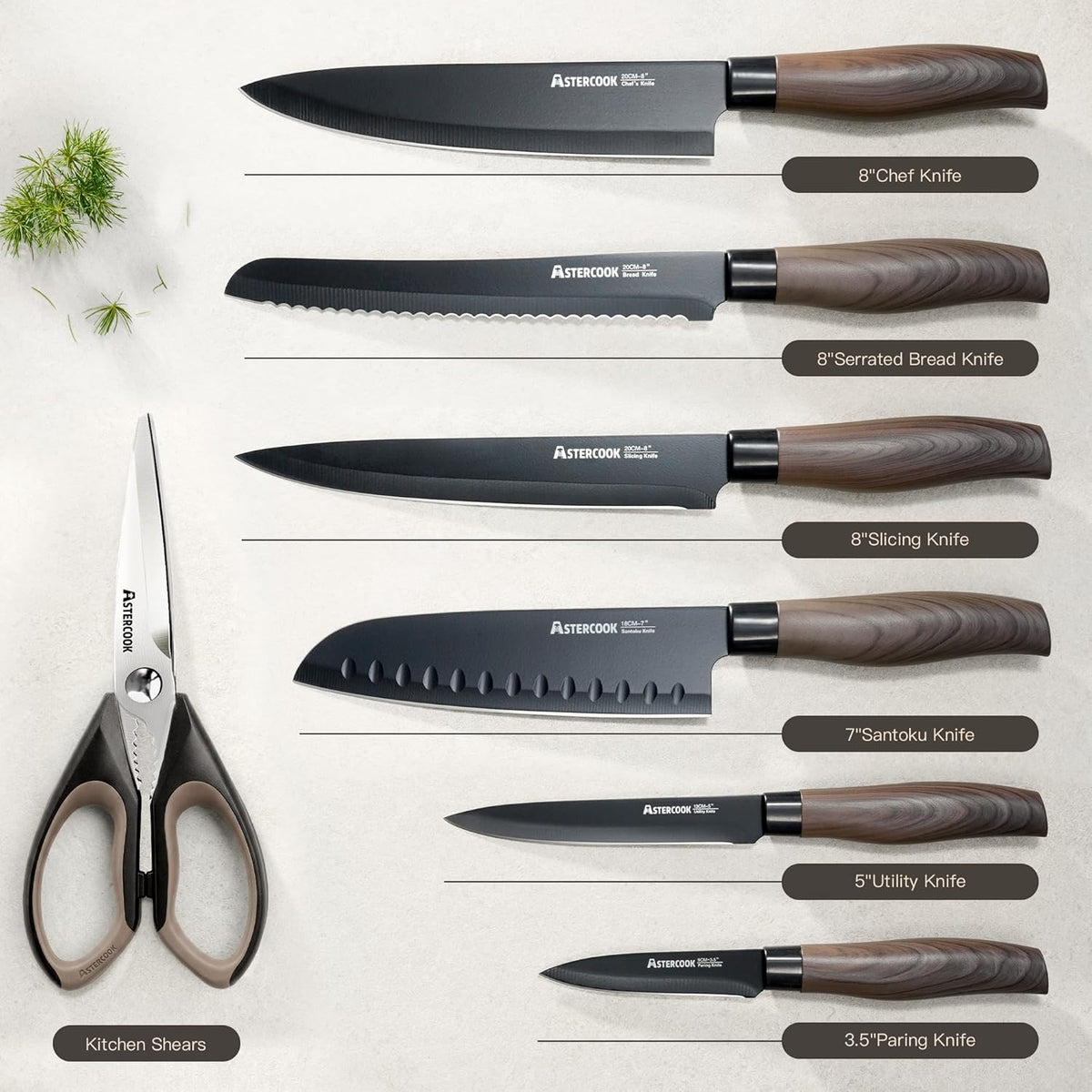 Knife Set, 13-Piece Kitchen Knives Set with 6 Blade Guards, Black Anti-Rust & Non-Stick Coating, Dishwasher Safe Stainless Steel Knives, Ergonomic Handle, Perfect for Holiday Gifts