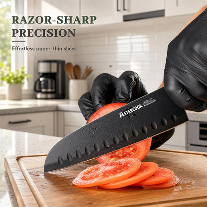 Knife Set, 13-Piece Kitchen Knives Set with 6 Blade Guards, Black Anti-Rust & Non-Stick Coating, Dishwasher Safe Stainless Steel Knives, Ergonomic Handle, Perfect for Holiday Gifts