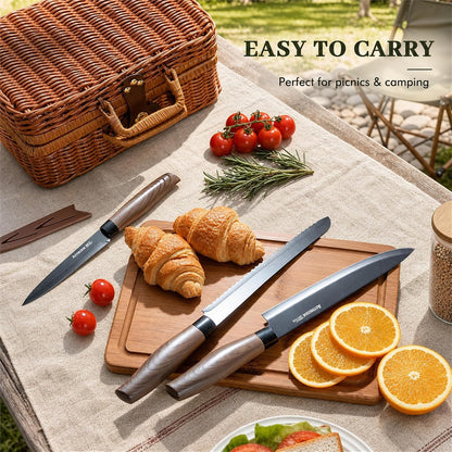 Knife Set, 13-Piece Kitchen Knives Set with 6 Blade Guards, Black Anti-Rust & Non-Stick Coating, Dishwasher Safe Stainless Steel Knives, Ergonomic Handle, Perfect for Holiday Gifts