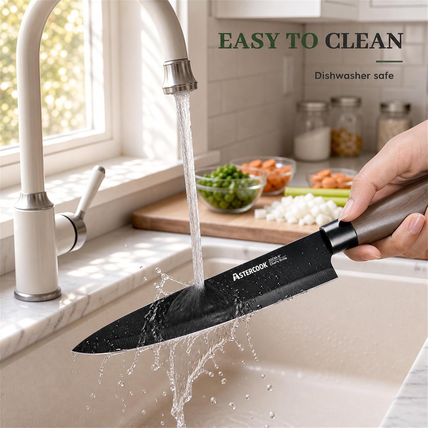 Knife Set, 13-Piece Kitchen Knives Set with 6 Blade Guards, Black Anti-Rust & Non-Stick Coating, Dishwasher Safe Stainless Steel Knives, Ergonomic Handle, Perfect for Holiday Gifts