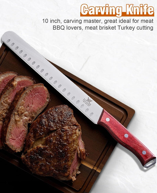 2PCS Brisket Carving Knife and All Purpose Kitchen Shears Set | Grilling Knives Heavy Duty Poultry Scissors, Butcher Slicing Knife for Vegetable Meat Beef Turkey Cutting