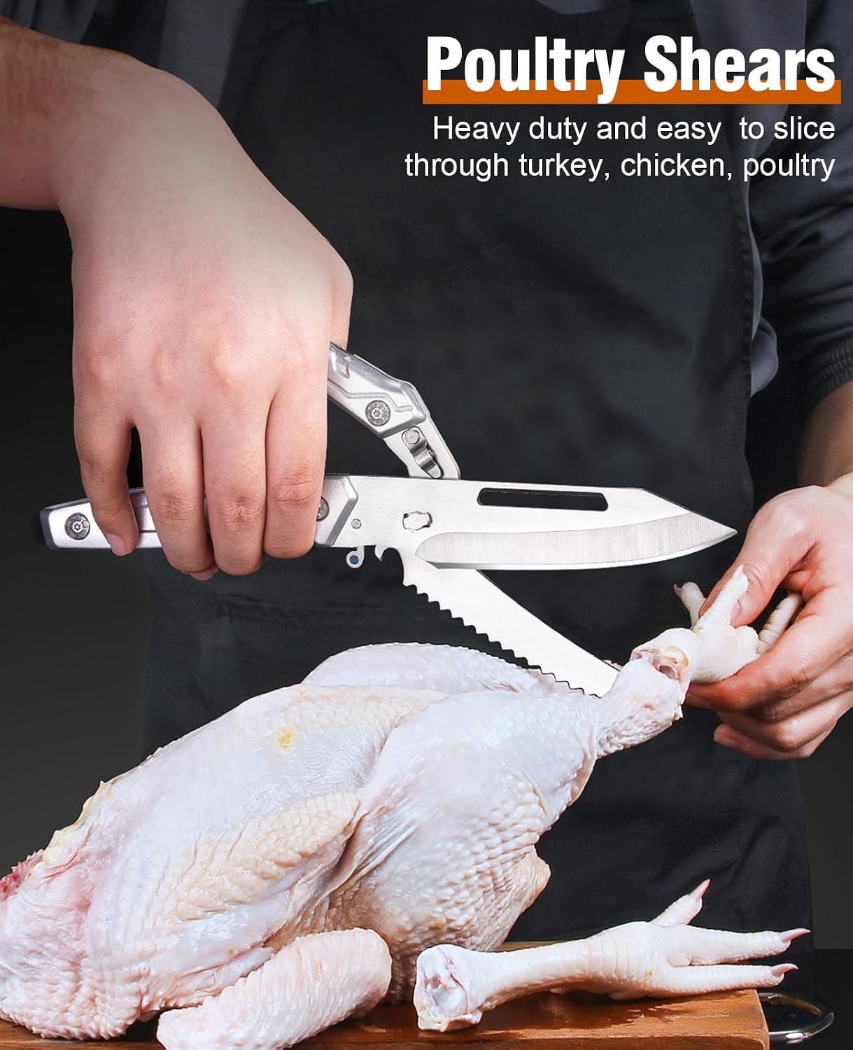2PCS Brisket Carving Knife and All Purpose Kitchen Shears Set | Grilling Knives Heavy Duty Poultry Scissors, Butcher Slicing Knife for Vegetable Meat Beef Turkey Cutting
