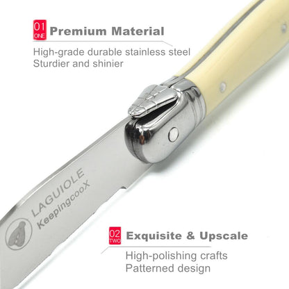 ® Laguiol-style Steak Knife, Ivory Handle, Serrated Blade, Stainless Steel Dinnerware/Tableware/Flatware/Cutlery Set of 6, Gift Box, Reputable Global Manufacturer with Certificate