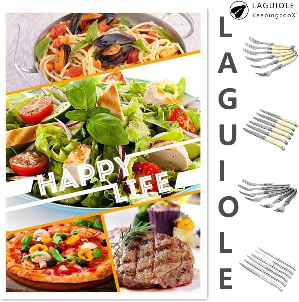 ® Laguiol-style Steak Knife, Ivory Handle, Serrated Blade, Stainless Steel Dinnerware/Tableware/Flatware/Cutlery Set of 6, Gift Box, Reputable Global Manufacturer with Certificate
