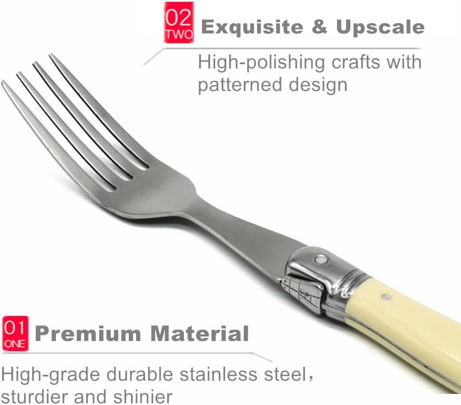® Laguiol-style Steak Knife, Ivory Handle, Serrated Blade, Stainless Steel Dinnerware/Tableware/Flatware/Cutlery Set of 6, Gift Box, Reputable Global Manufacturer with Certificate
