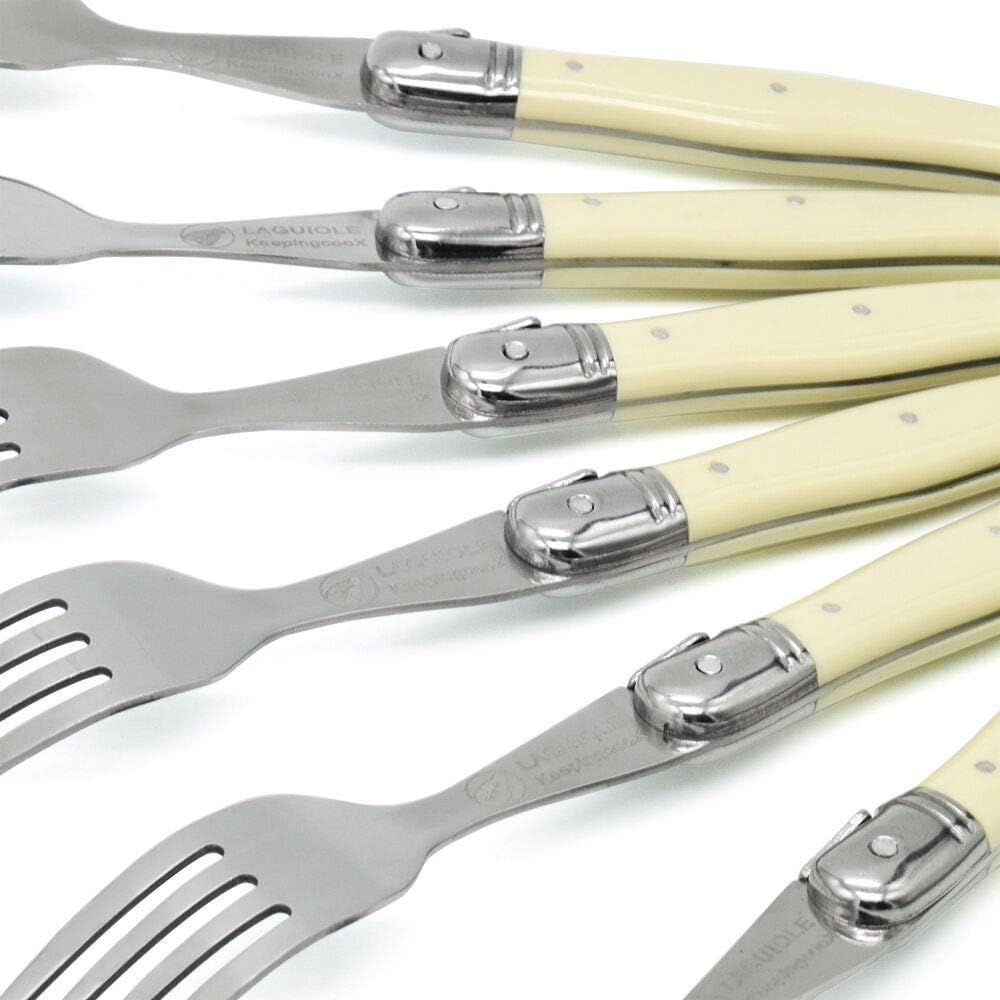 ® Laguiol-style Steak Knife, Ivory Handle, Serrated Blade, Stainless Steel Dinnerware/Tableware/Flatware/Cutlery Set of 6, Gift Box, Reputable Global Manufacturer with Certificate