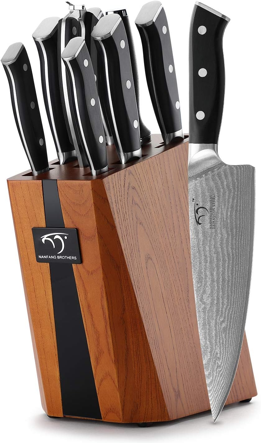 Knife Sets for Kitchen with Block, Damasucs Kitchen Knife Sets 9 Pieces with Ergonomic Triple Rivet Handle, Kitchen Knives for Chopping, Slicing, Dicing & Cutting