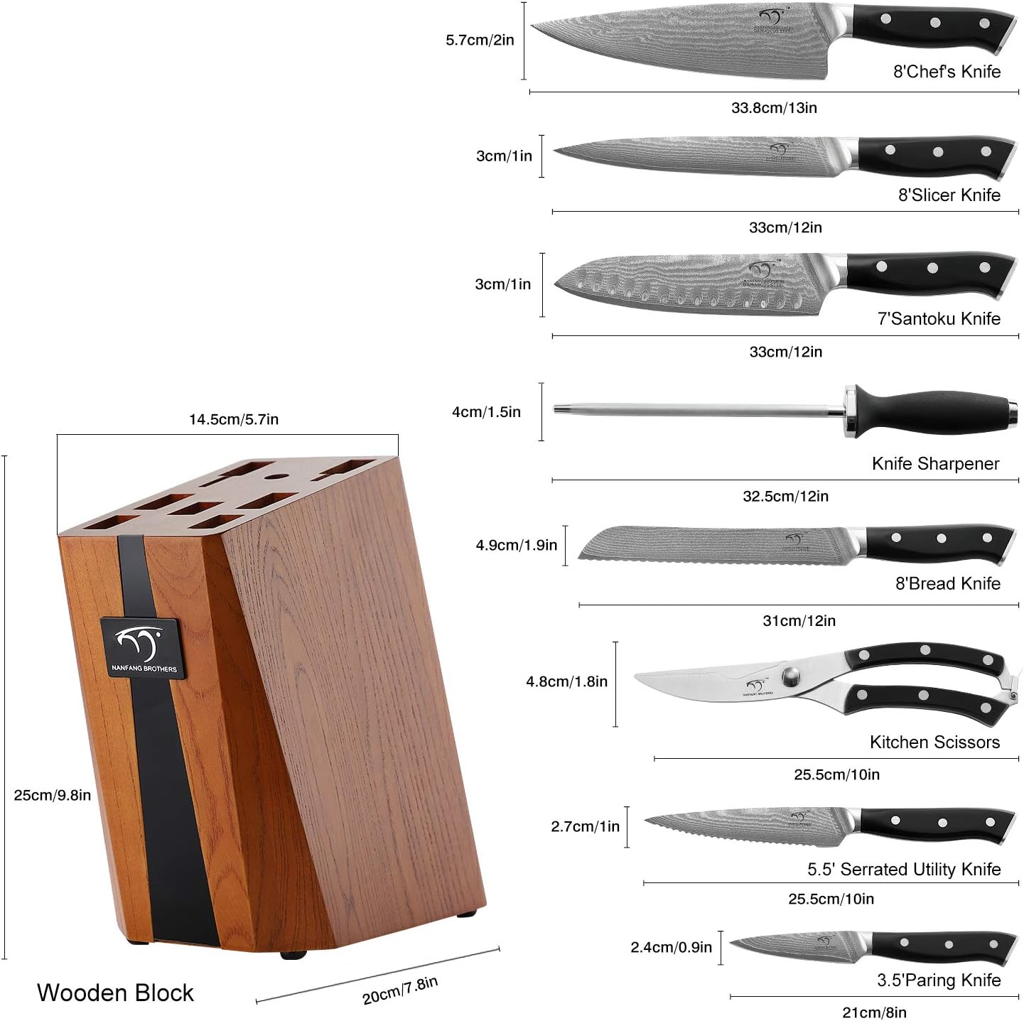 Knife Sets for Kitchen with Block, Damasucs Kitchen Knife Sets 9 Pieces with Ergonomic Triple Rivet Handle, Kitchen Knives for Chopping, Slicing, Dicing & Cutting